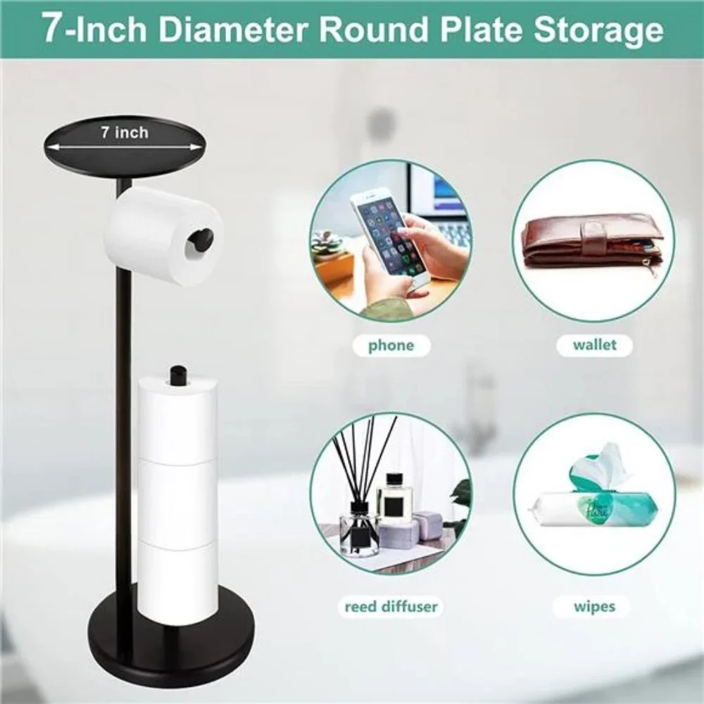 Toilet Paper Holder Stand with Phone Shelf, Free Standing Toilet Paper Holder